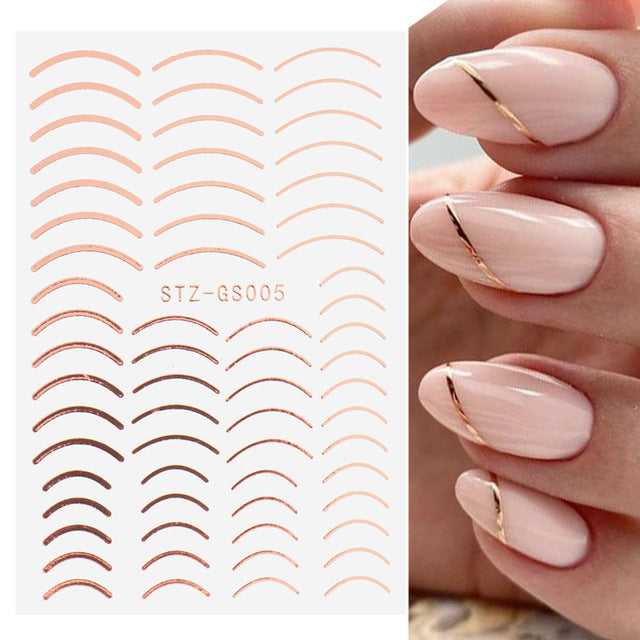Gold And Silver French Style Imitation Metal Accessories Line Adhesive Nail Stickers