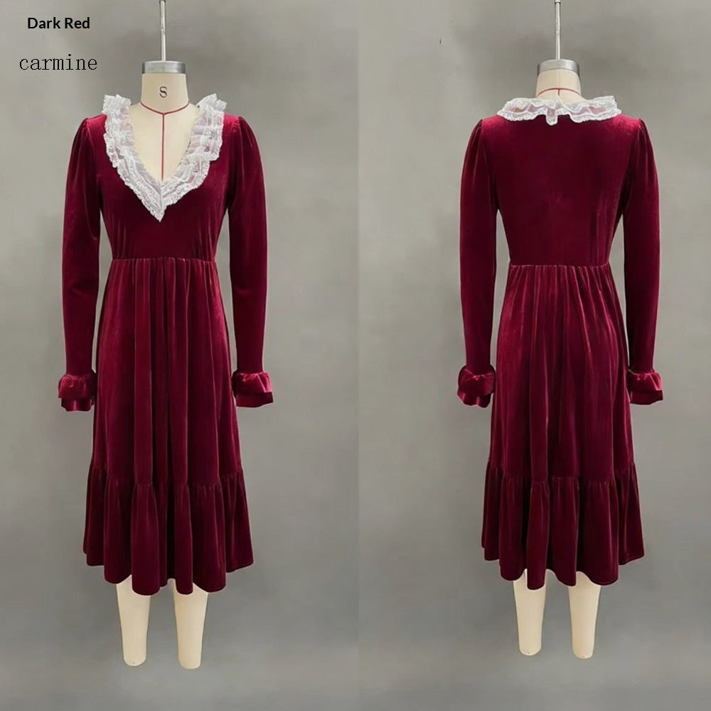 V-neck Contrast-Color Slim-Fit Elegant Long-Sleeve Mermaid Dress For Women