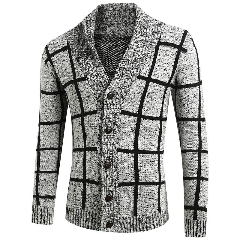 Men's New European And American Thickened Plaid Sweater Cardigan
