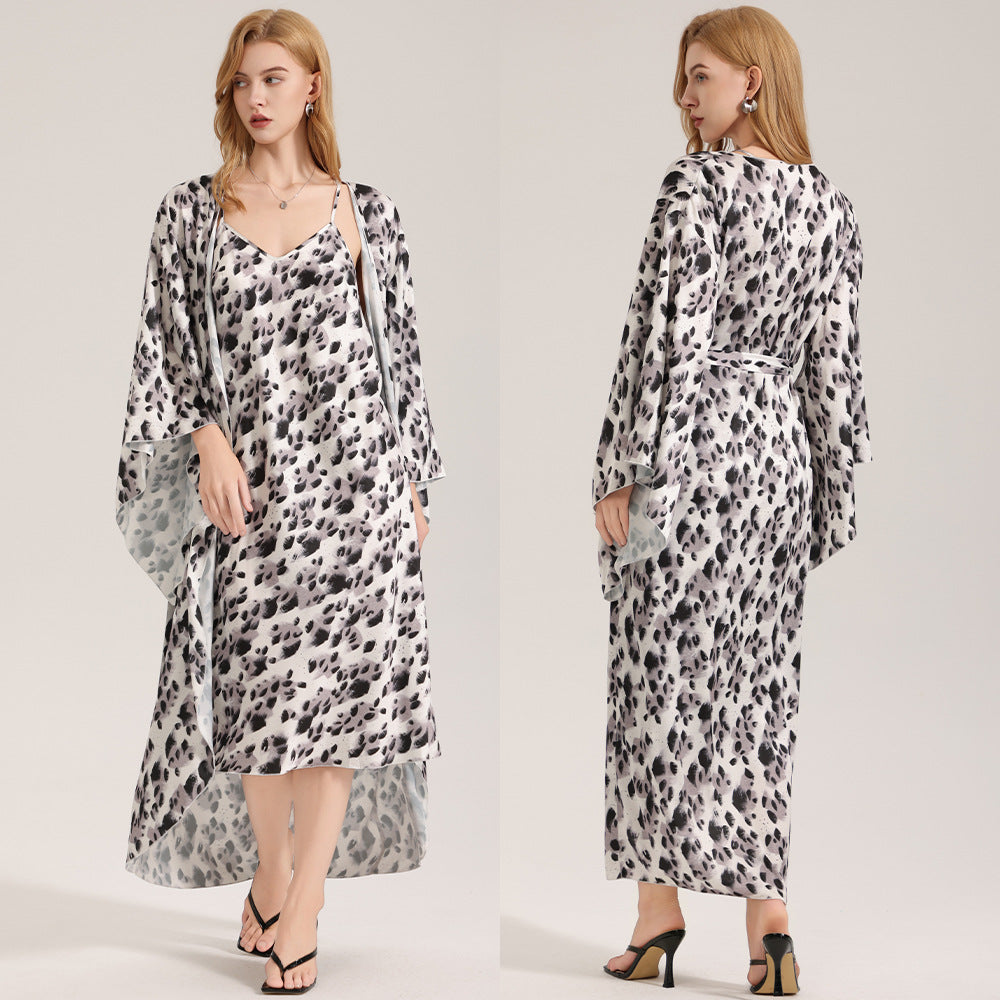 Printed Satin Chiffon Camisole Robe Set For Women