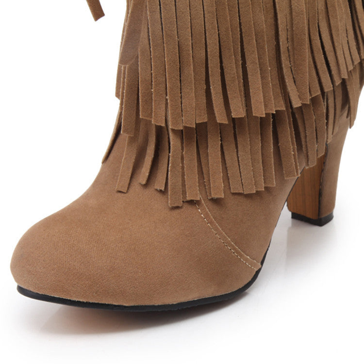 Fashion Women's High Heel Fringe Short Boots