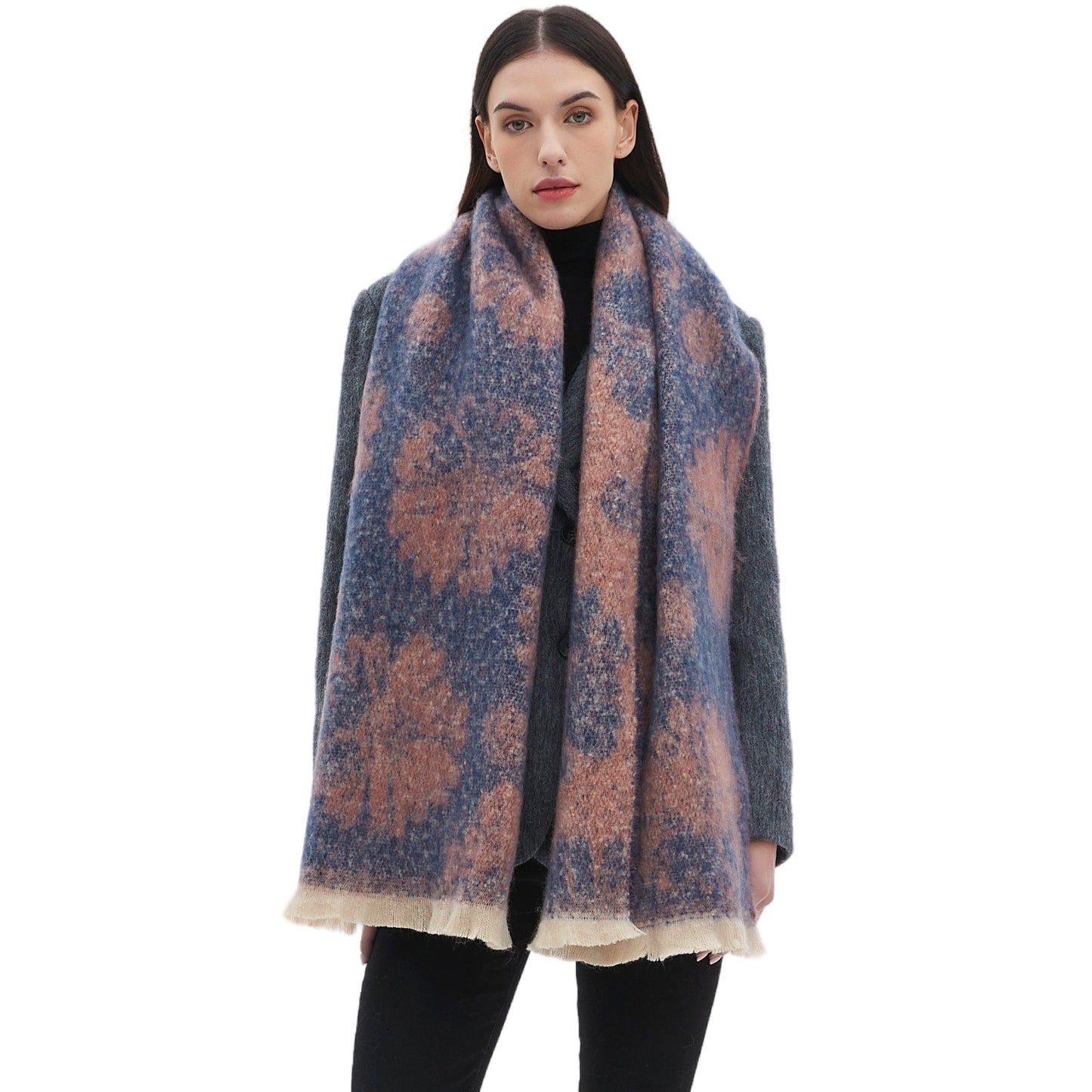 Efterårs- og vinter-jacquard-tørklæde til mænd og kvinder med kort skægblomstermønster