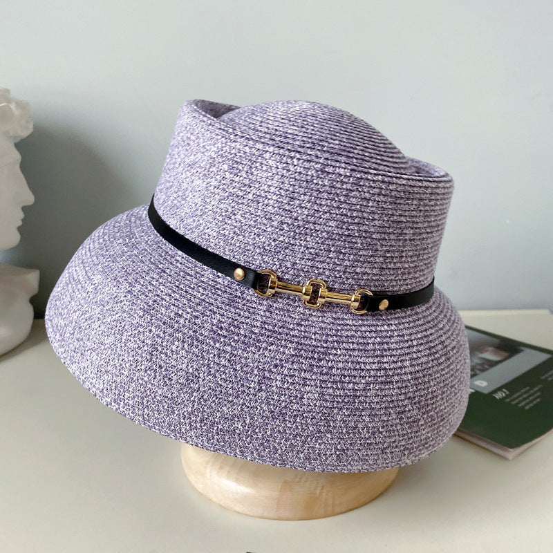 Women's Lampshade Shape Fashion Metal Belt Buckle Straw Hat
