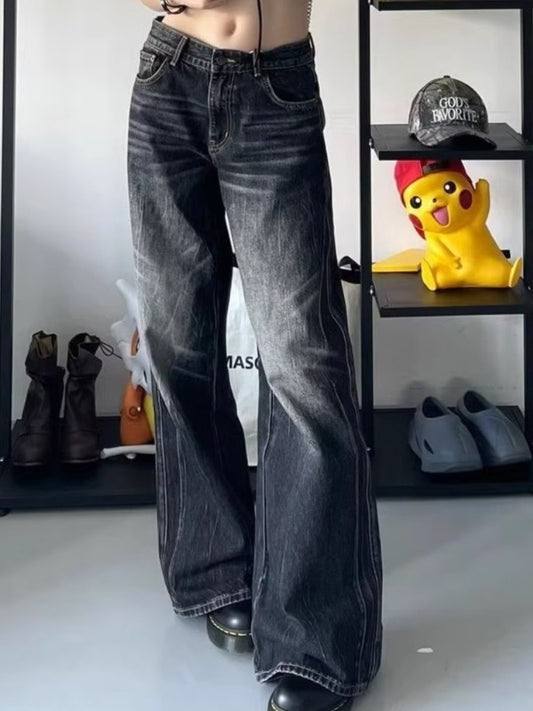 Dameslankende moppejeans med høj talje