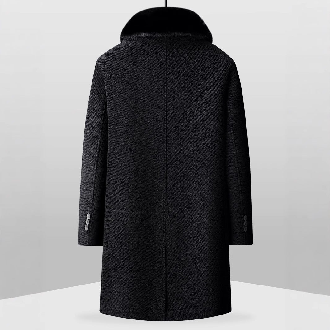 Fleece-lined Long Coat For Middle-aged And Elderly Dad's Wool Overcoat