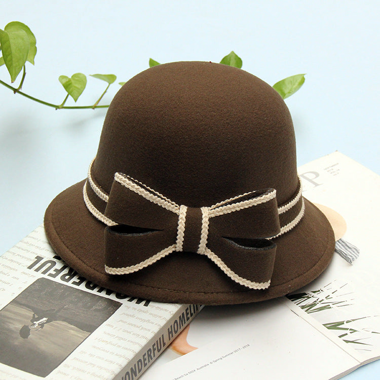 Women's Stitched Bow Solid Color Feather Hat