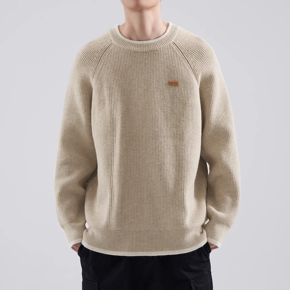 Mens Loose Fit Raglan Knitted Sweater For FallWinter