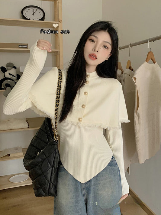 Tassel Bottoming Cloak Outer Coat Suit Younger Slim-fit Slimming Sweater Blouse