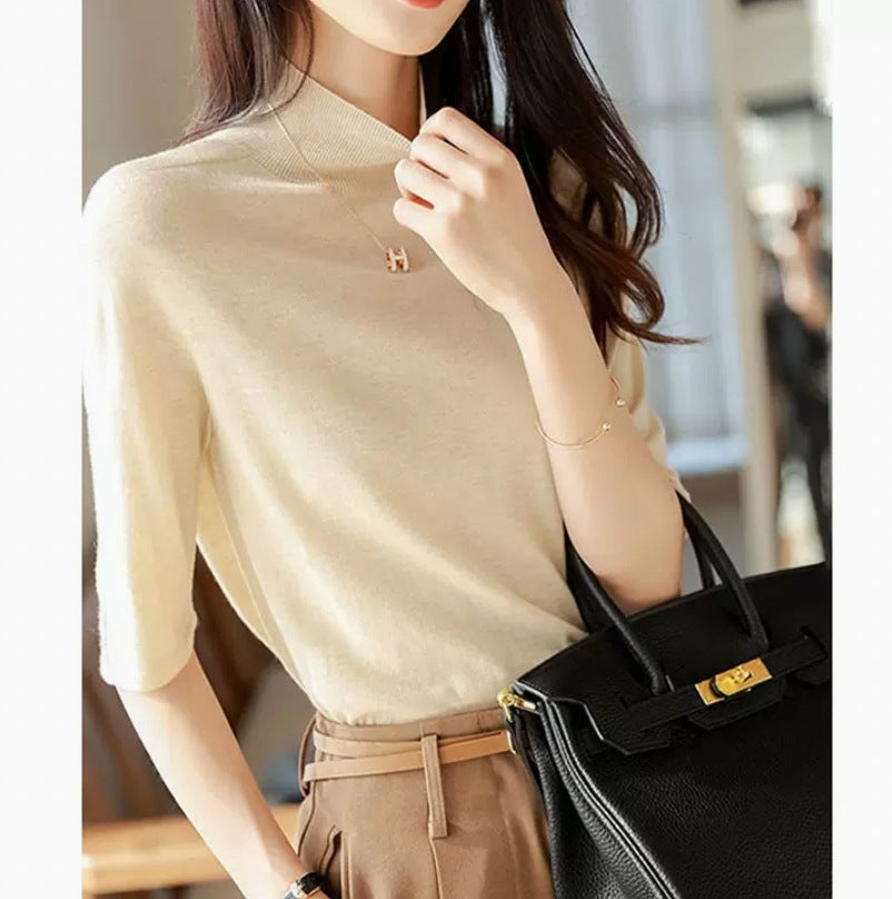 Women's Mid-sleeve Top, Base Layer, Thin Sweater