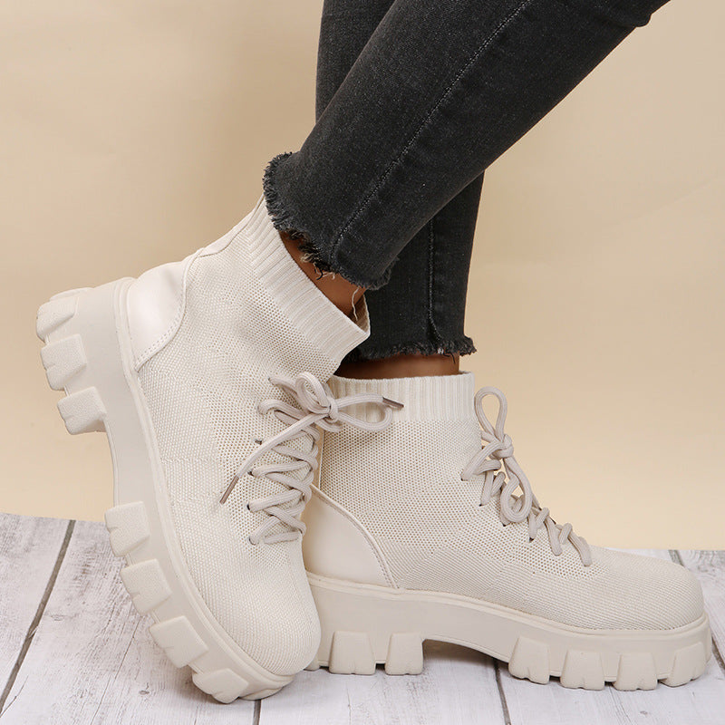 Fly Knit Breathable Platform Martin Boots Fashion