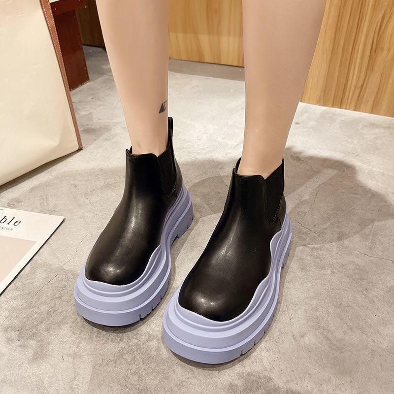 Sponge Cake Thick Soled Microfiber Leather Ankle Boots