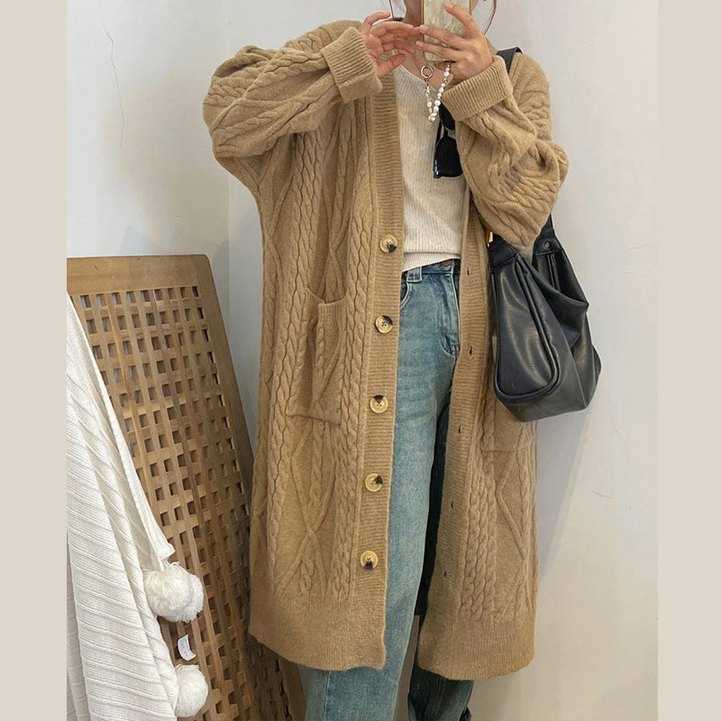 Women's Twist Knitted Cardigan Autumn And Winter Lazy Style Sweater Coat