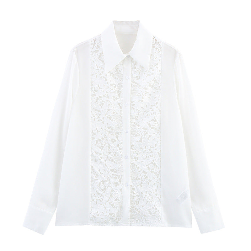 Fashionable Embroidered See-through Women's Long-sleeved Shirt