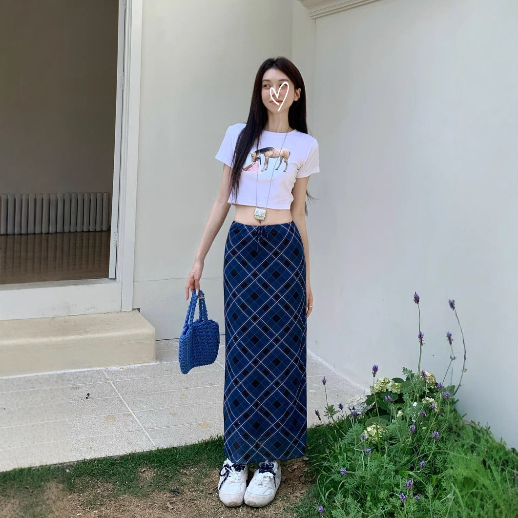 Plus Size Women's Plaid Straight Mid-length Skirt