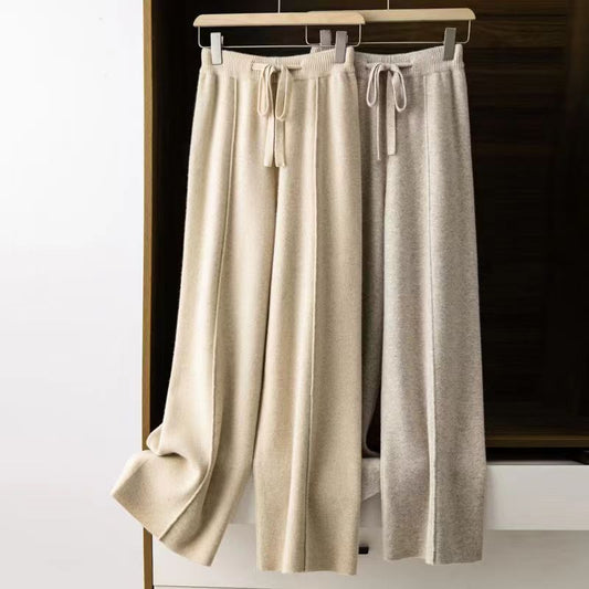 Women's Wool High Waisted Casual Wide Leg Pants