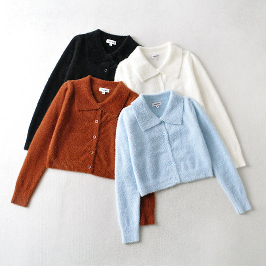 New Lapel Clean Single Breasted Long Sleeve Knit Cardigan Jacket