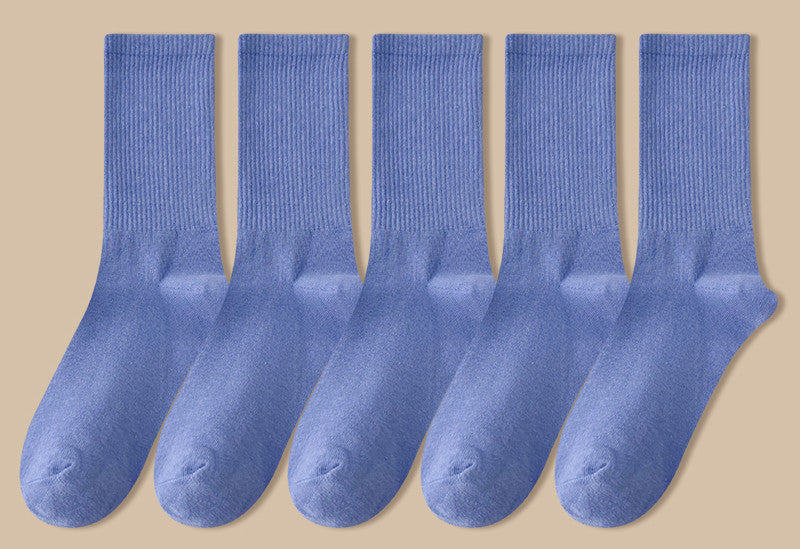 Solid Color Women's Mid Tube Socks Pure Cotton Tide Black