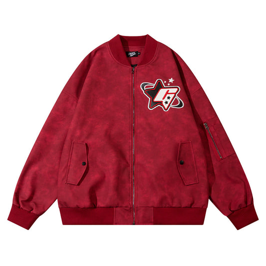 Ins American-style Street Fashion Leather Embroidered Letter Baseball Uniform Jacket