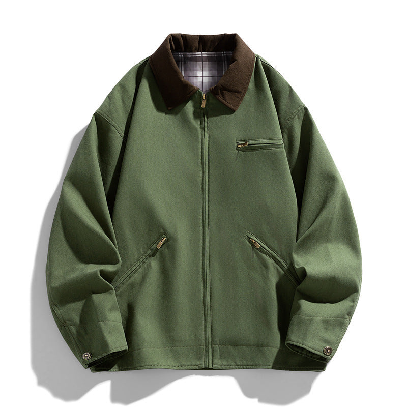 Autumn New Washed Overalls Retro Lapel Jacket