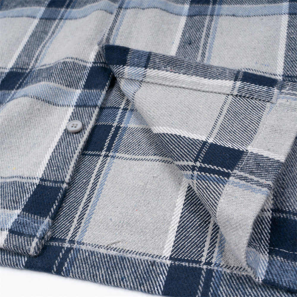 Plaid Men's Long-sleeved National Fashion Loose Pockets Stylish Shirt Coat
