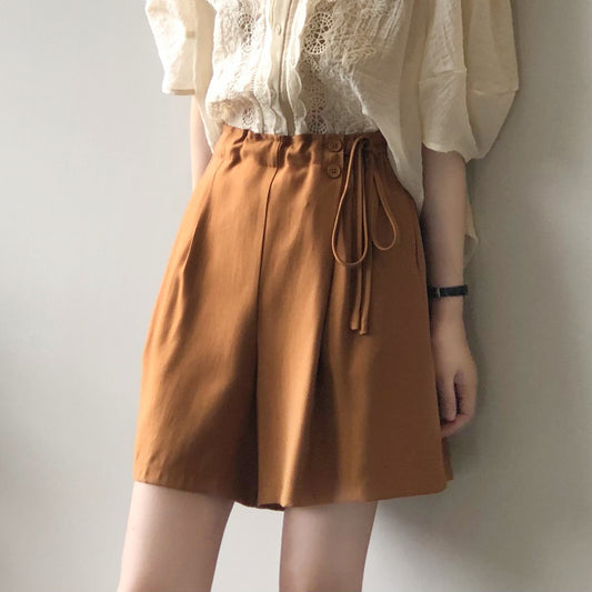 Women's Summer Lace-Up Niche Design High Waist Casual Shorts