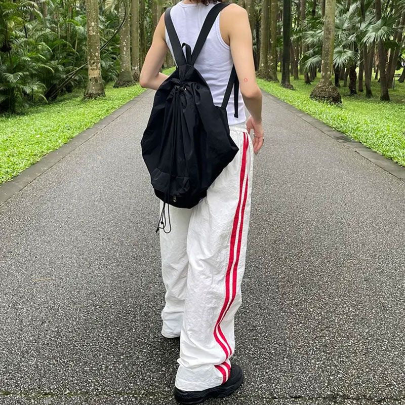 Casual Straight Pants Women's Summer Thin High Waist Striped Stitching Style Wide Leg Loose Track Pants