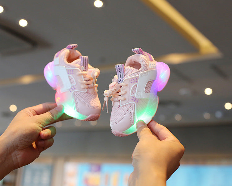 Children's 1-6 Years Old Mesh Surface Shoes Sports Shoes Athletic Shoe Laces Shoes With LED Light