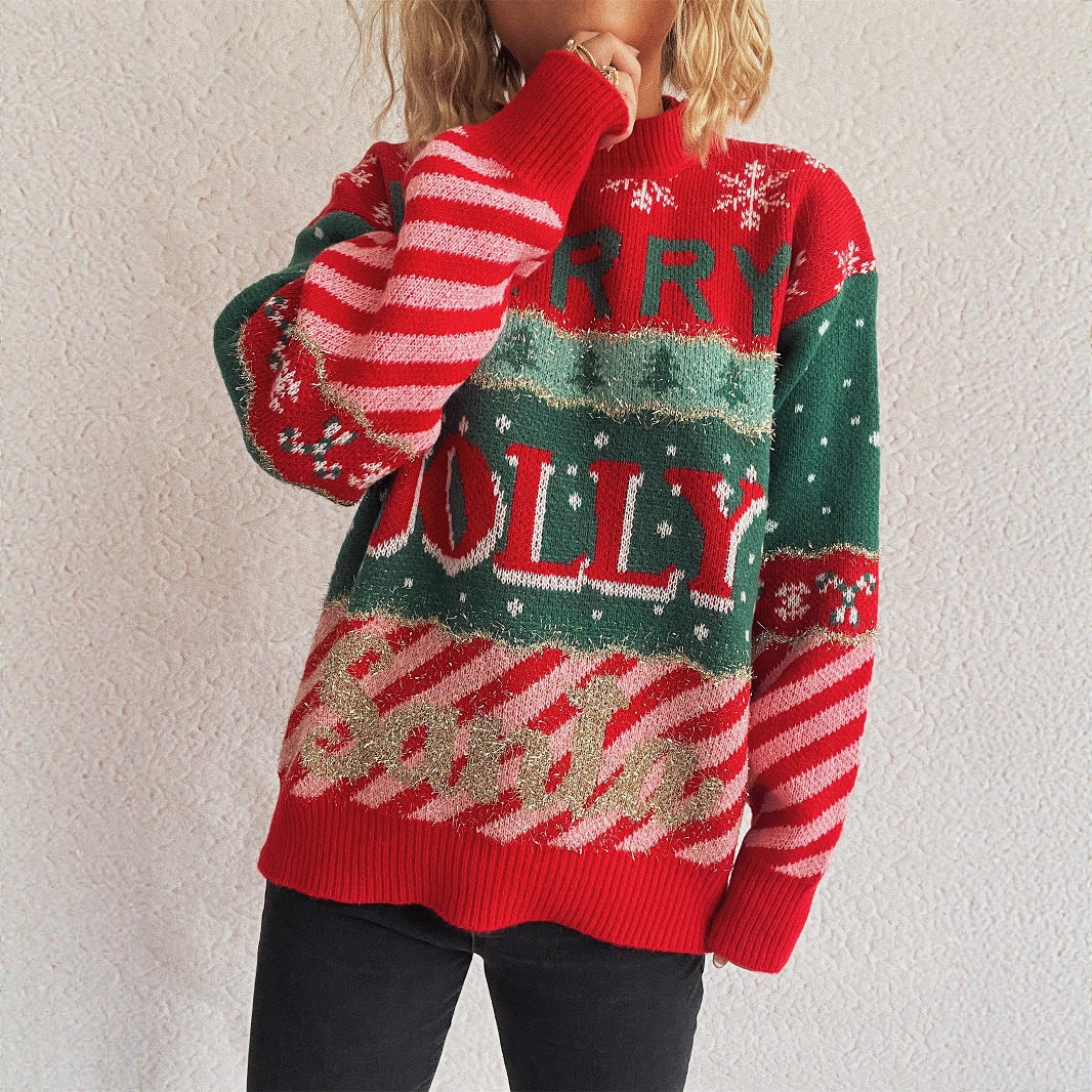 New Jacquard Knitted Round Neck Sweater For Women