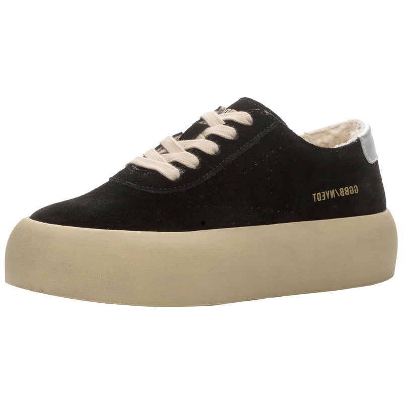 Thick Wool Warm Lamb Wool Shoes Women's Genuine Leather