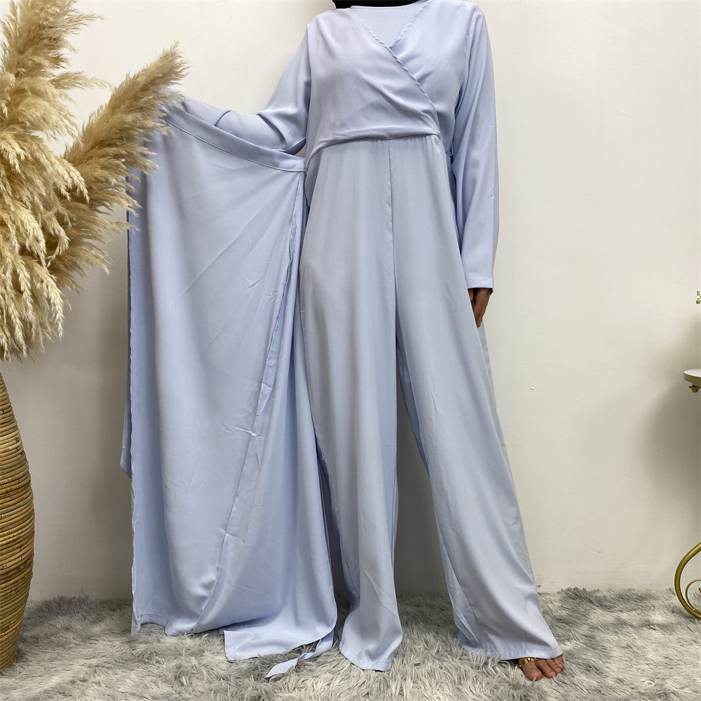 Clear Color V-neck Patchwork Jumpsuit Wide Leg Pants