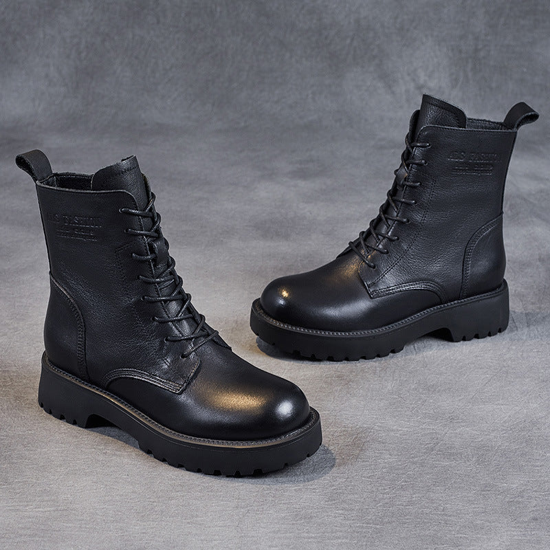 Womens Soft Leather Chunky-heel Ankle Boots With A Fleece-lined Interior