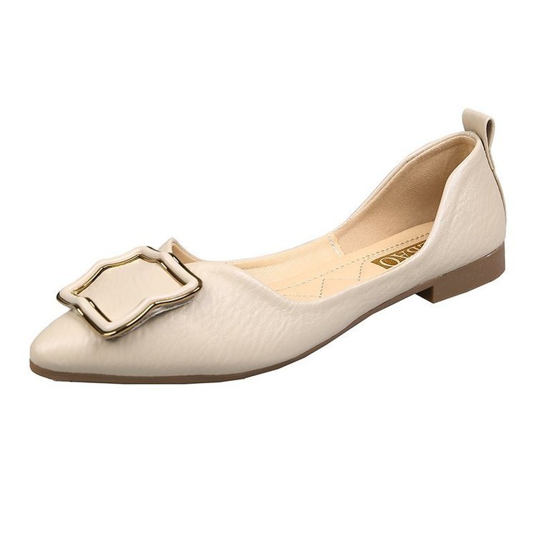 Women's New Gentle Style Shallow Mouth Square Buckle Flat Shoes