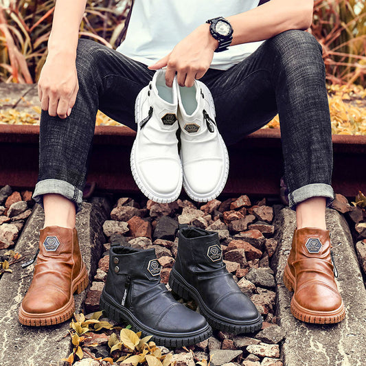 Men's All-match Round Toe Mid-cut Leather Boots
