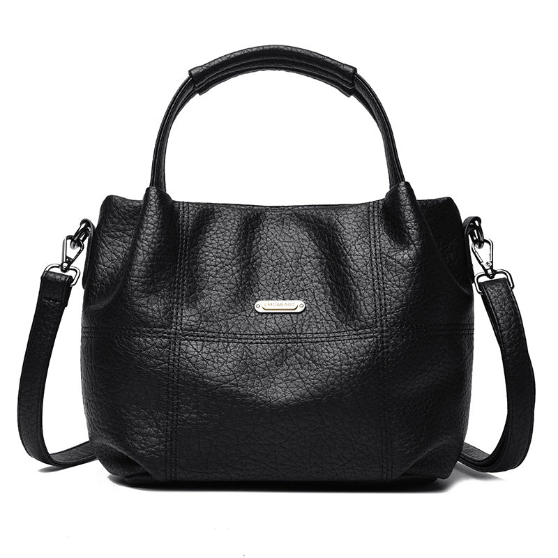Dame skuldertaske eller crossbody taske i blødt læder med stor kapacitet