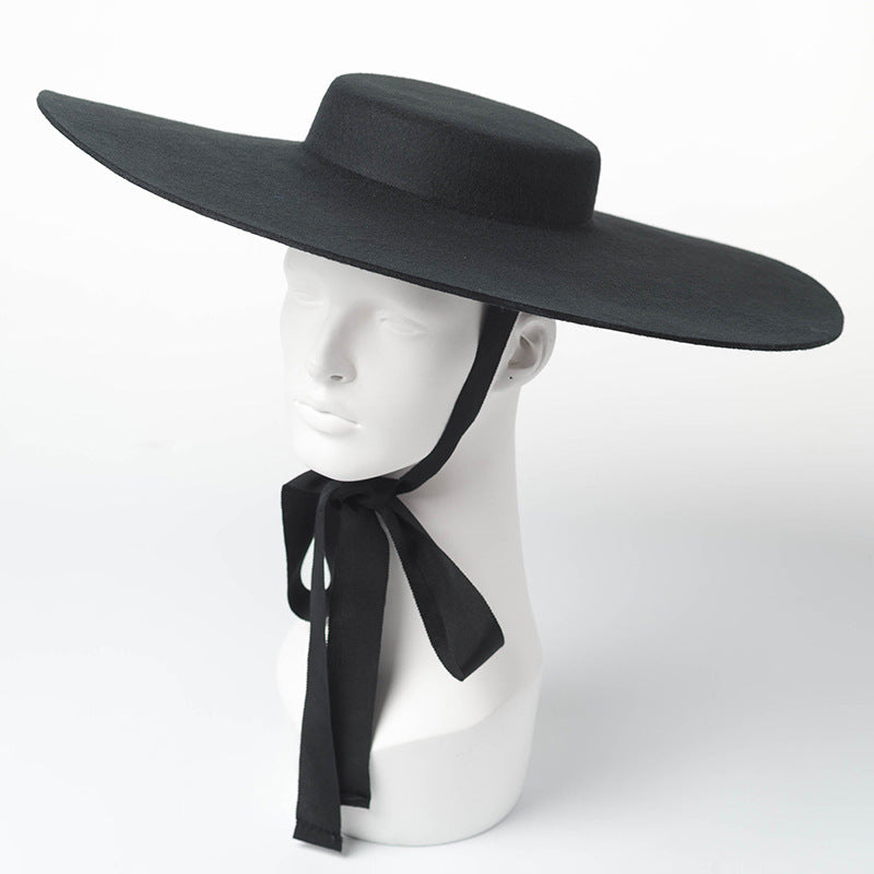 Light Flat Big Brim Wool Top Hat