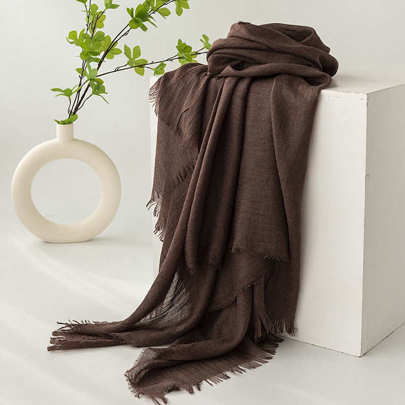 Strict Selection Summer Cotton And Linen Scarf Solid Color Simple Sun Protection