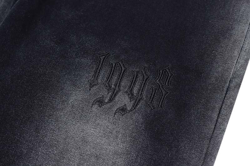 High Street Gradient Frayed White Letter Embroidered Jeans Men's Style