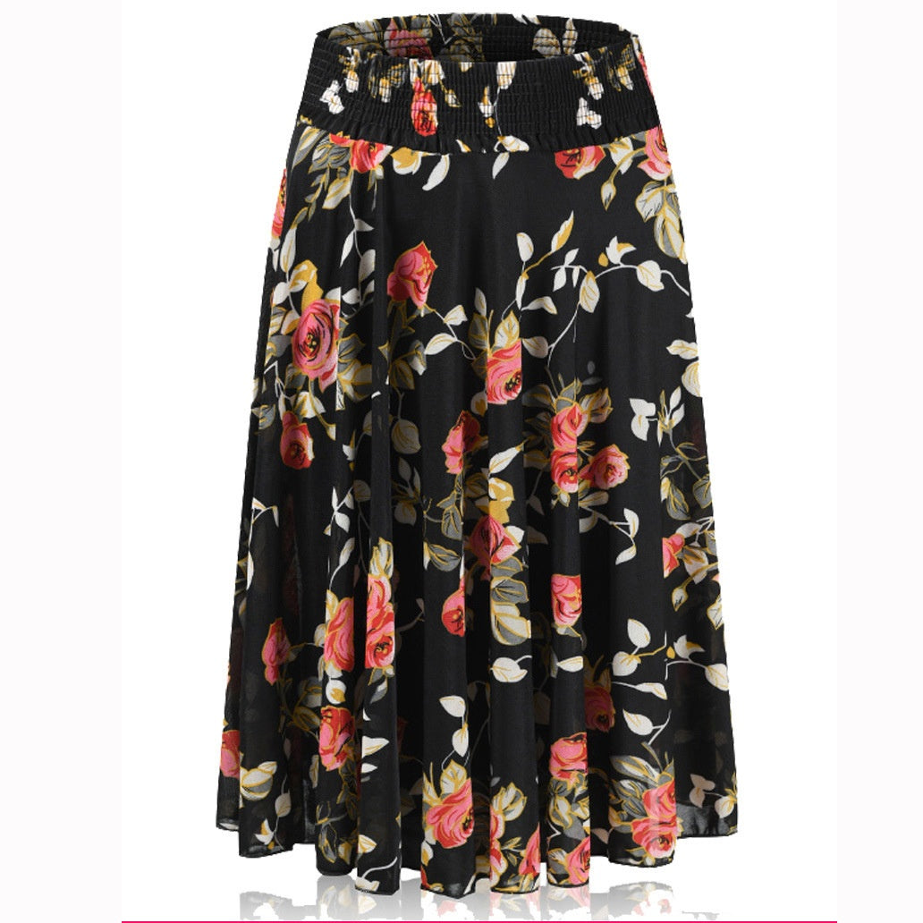 Mom Ice Silk Sundress Women's Skirt Middle-aged Skirt