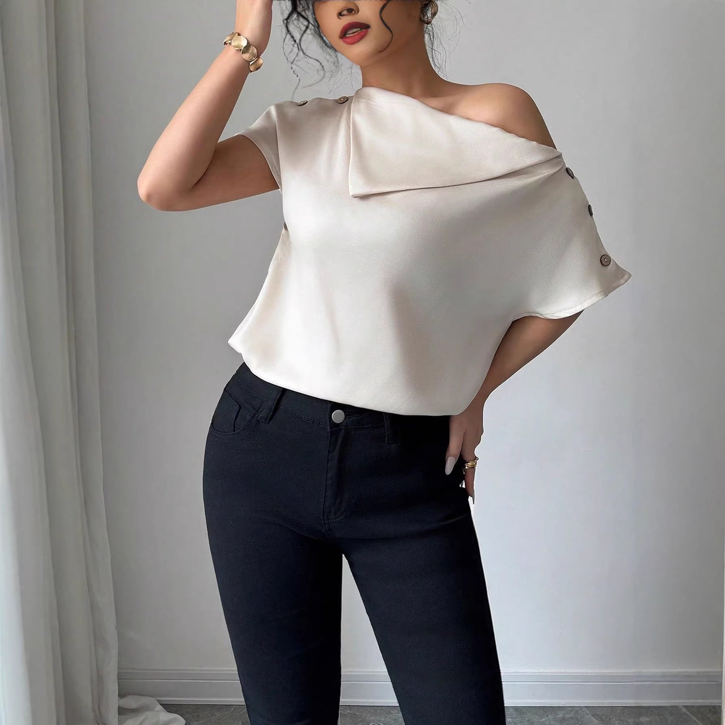 Stylish Womens Wide-neck Off-shoulder Sexy Top