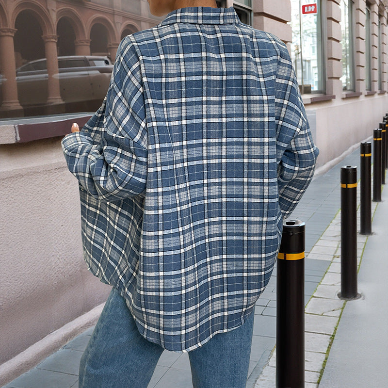 Classic Check Thin Shirt Coat Women's Loose Casual