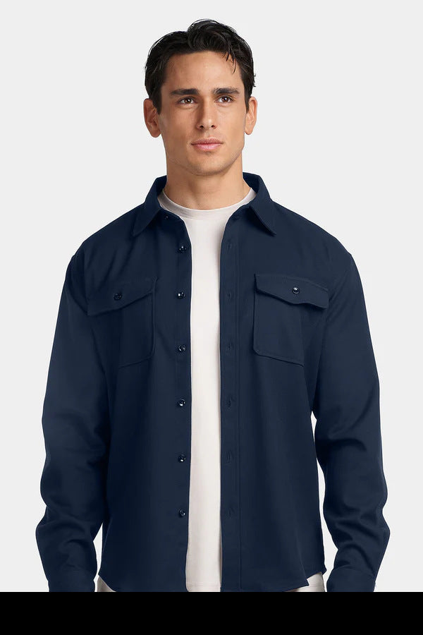 Men's Pure Cotton Workwear Coat Loose Casual Long Sleeves Shirt