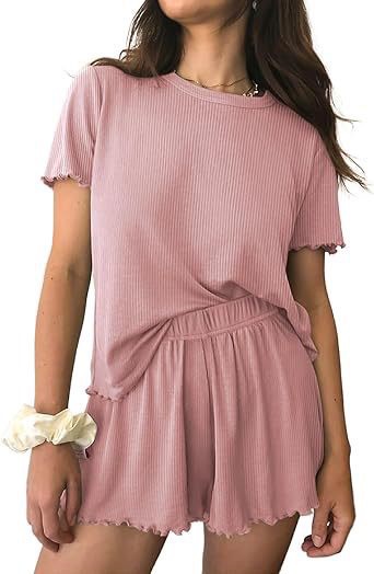 Relaxed Casual Cre Neck Short Sleeve Top And Shorts Set
