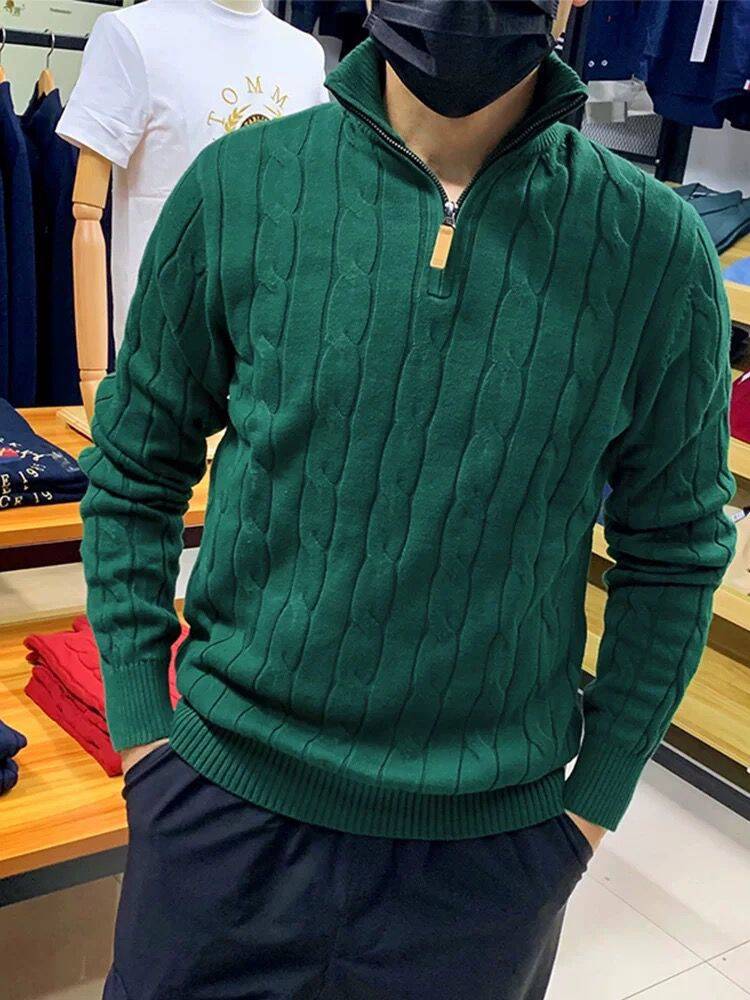 Langærmet Pullover Halv Lynlås Snoet Casual Ensfarvet Herresweater