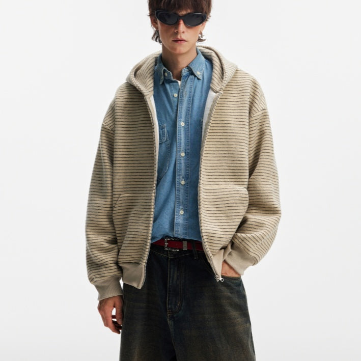Hooded Heavyweight Lazy Style Striped Cardigan Coat