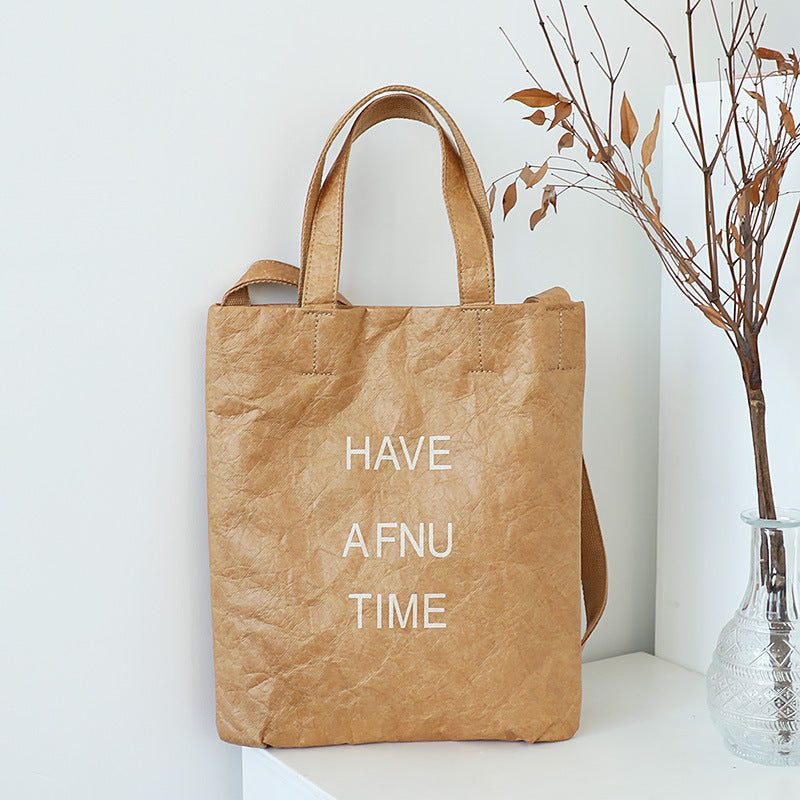Simple Vintage Washed Kraft Tote Bag Women