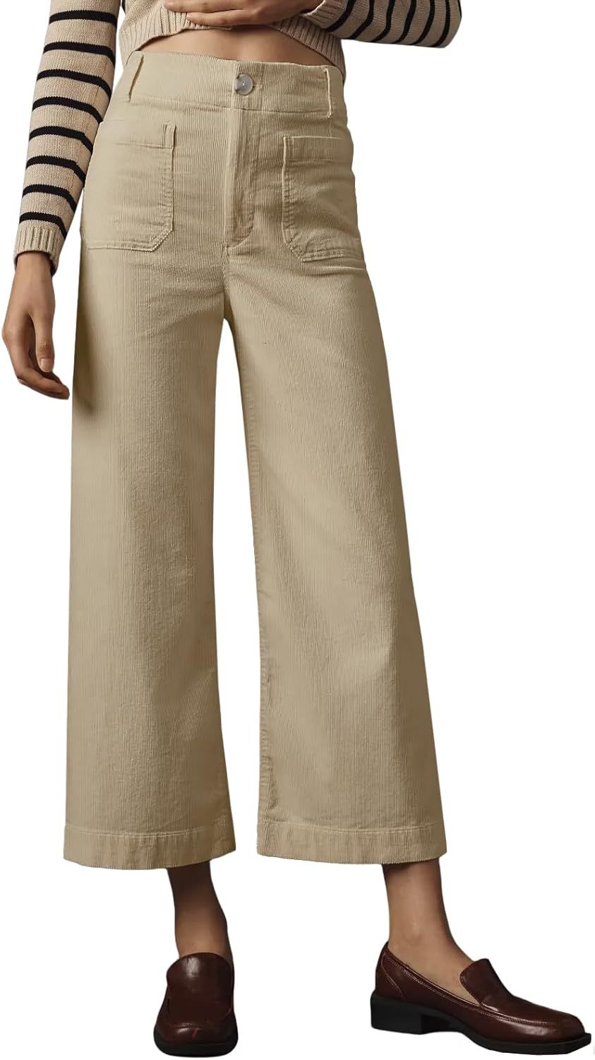 Women's Casual High-waisted Straight-leg Button-up Pants