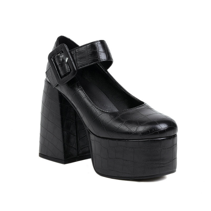 Hot Girl Thick Bottom Sweet Cool Mary Jane Shoes Square Toe Waterproof Platform Thick Heel High Heels
