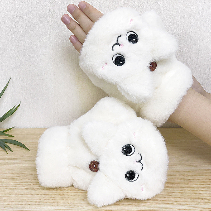 Half-finger Flip Cover Warmth Thickened Student Keyboard Gloves Female Winter