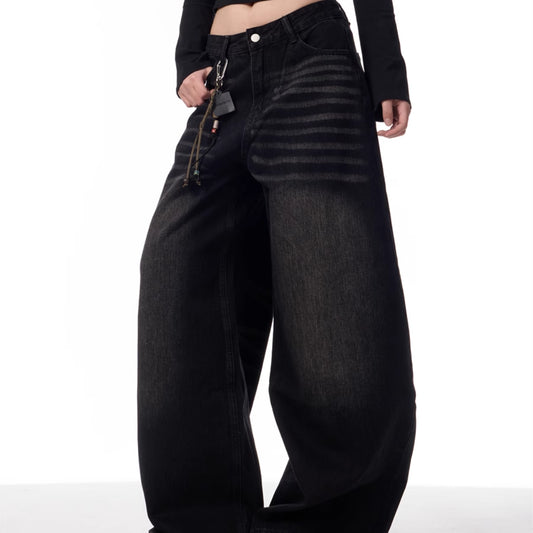 Retro vaskede lige jeans med løse, faldende brede ben