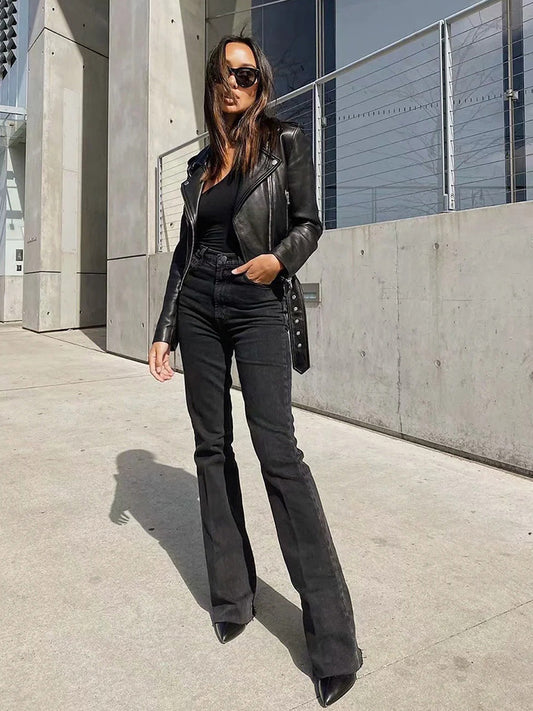 Retro Smalle Jeans med Høj Talje og Brede Ben Trend